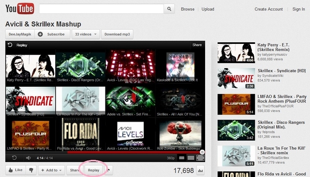 Youtube replay button