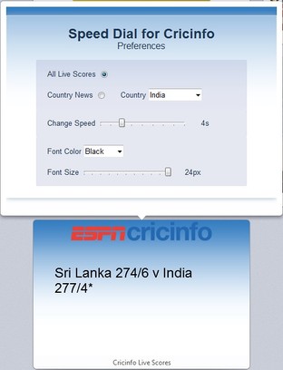 Speed Dial for Cricinfo
