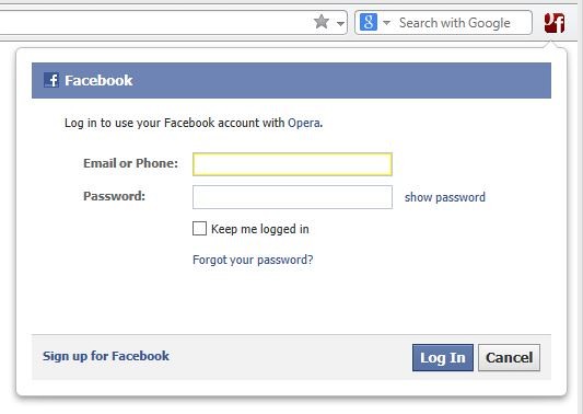 Facebook Status 'via Opera'