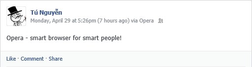 Facebook Status 'via Opera'