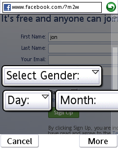 The sample form page with select menus zoomed in