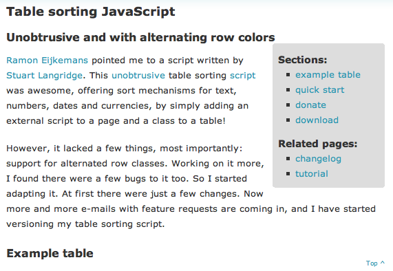 Sample web site sceenshot showing sensible use of keywords in headings