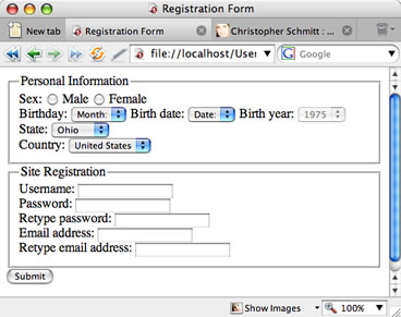 An unstyled HTML form rendered in a browser