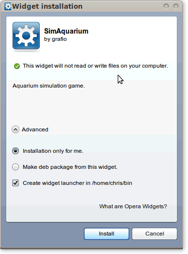 The Widget installation dialog box for Linux The Widget installation dialog box for Linux
