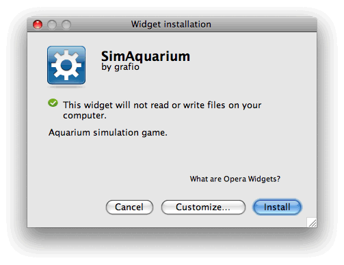 The Widget installation dialog box for Mac The Widget installation dialog box for Mac