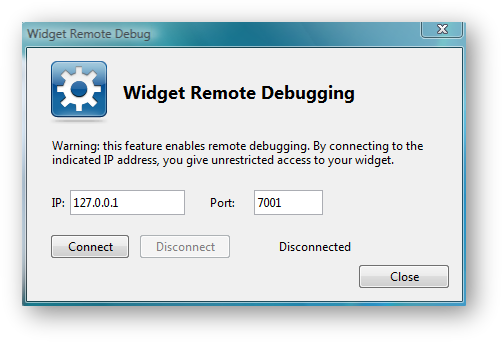 The remote debugging dialog box The remote debugging dialog box