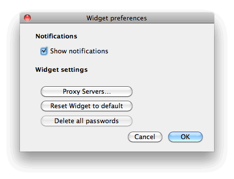 The widget preferences dialog box The widget preferences dialog box