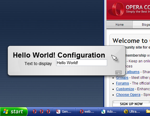 The configuration view for Hello World!
