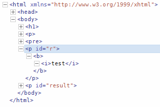 Opera Dragonfly showing how the misnested markup has been silently fixed in the DOM
