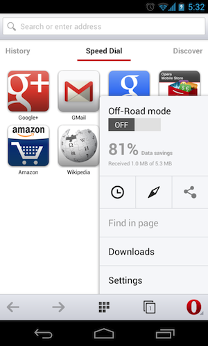 Opera for Android with navigation bar on bottom screenshot