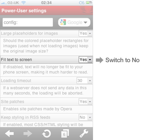 Power user settings in Opera Mini