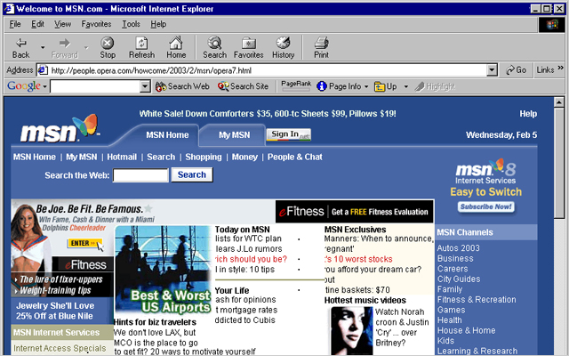 MSN in IE