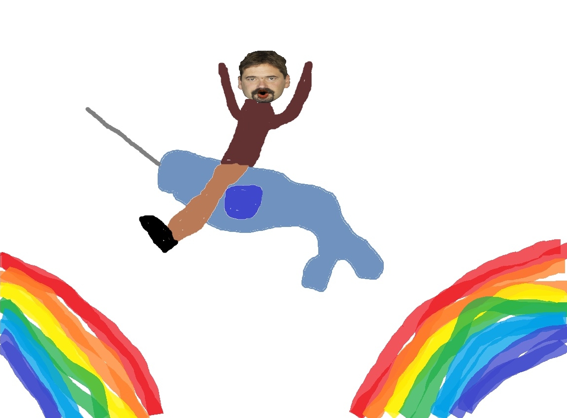Our co-founder Jon S. von Tetzchner riding a narwhahl over a double rainbow