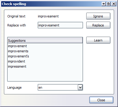 Screenshot of Opera's spell checker