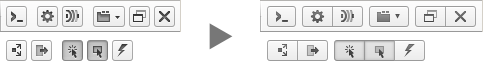 A small comparison of the old and new Opera Dragonfly button design and grouping